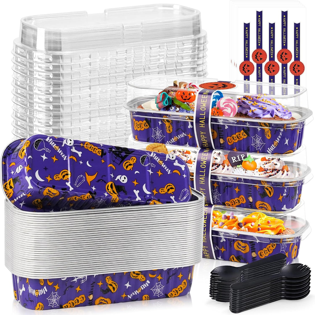 Halloween Mini Loaf Pans with Lids, Aluminum 6.8oz Mini Cake Pan 30Pack