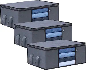 VENO 3 Pack Medium Clothes Storage Bag with Reinforced Handle 9.5 Gallon