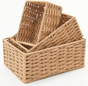 Small Wicker Basket for Organizing, Woven Storage Basket Sets of 3