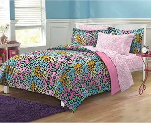 My Room Neon Leopard Ultra Soft Microfiber Girls Comforter Set, Multi-Colored, Twin/Twin X-Large