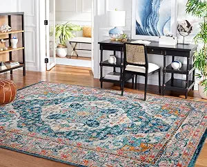 SAFAVIEH Phoenix 100 Collection Area Rug - 2'3" x 4', Ivory & Blue, Traditional Design, Stain Resistant, Ideal for High Traffic Areas in Living Room, Bedroom & Dining Room (PHX154M-24)