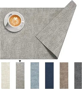 DOLOPL Placemats Set of 6, Reversible Faux Leather Place Mats, Grey