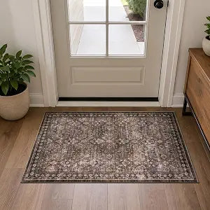 Rugshop Transitional Machine Washable Non-Slip Area Rug, 2'x4' Brown