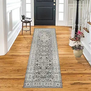 SUPERIOR Glendale Indoor Runner Rug, Floral Medallion, 2'7"x10', Grey