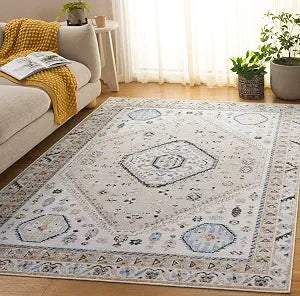 SAFAVIEH Bayside Collection Area Rug - 4' x 6', Ivory & Beige Blue, Machine Washable, Ideal for Living Room, Bedroom, Home Office, Dining Space (BAY118B-4)