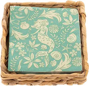Karma, Woven Cocktail Napkin Holder for Table & Kitchen - Boho Flat Napkin Dispenser for Home & Outdoor Dining, Paper Napkin Holder, Mermaid