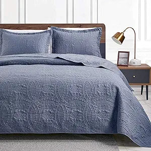 Love's cabin Quilts for Queen Bed Blue Bedspreads - Soft Bed Summer Lightweight Bedspread Comforter - Modern Style Coin Pattern Coverlet for All Season - 3 Pieces (1 Quilt, 2 Pillow Shams)