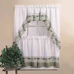 CHF & You Cottage Ivy Country Curtain Tier And Swag Set, Multi, 56-Inch X 36-Inch