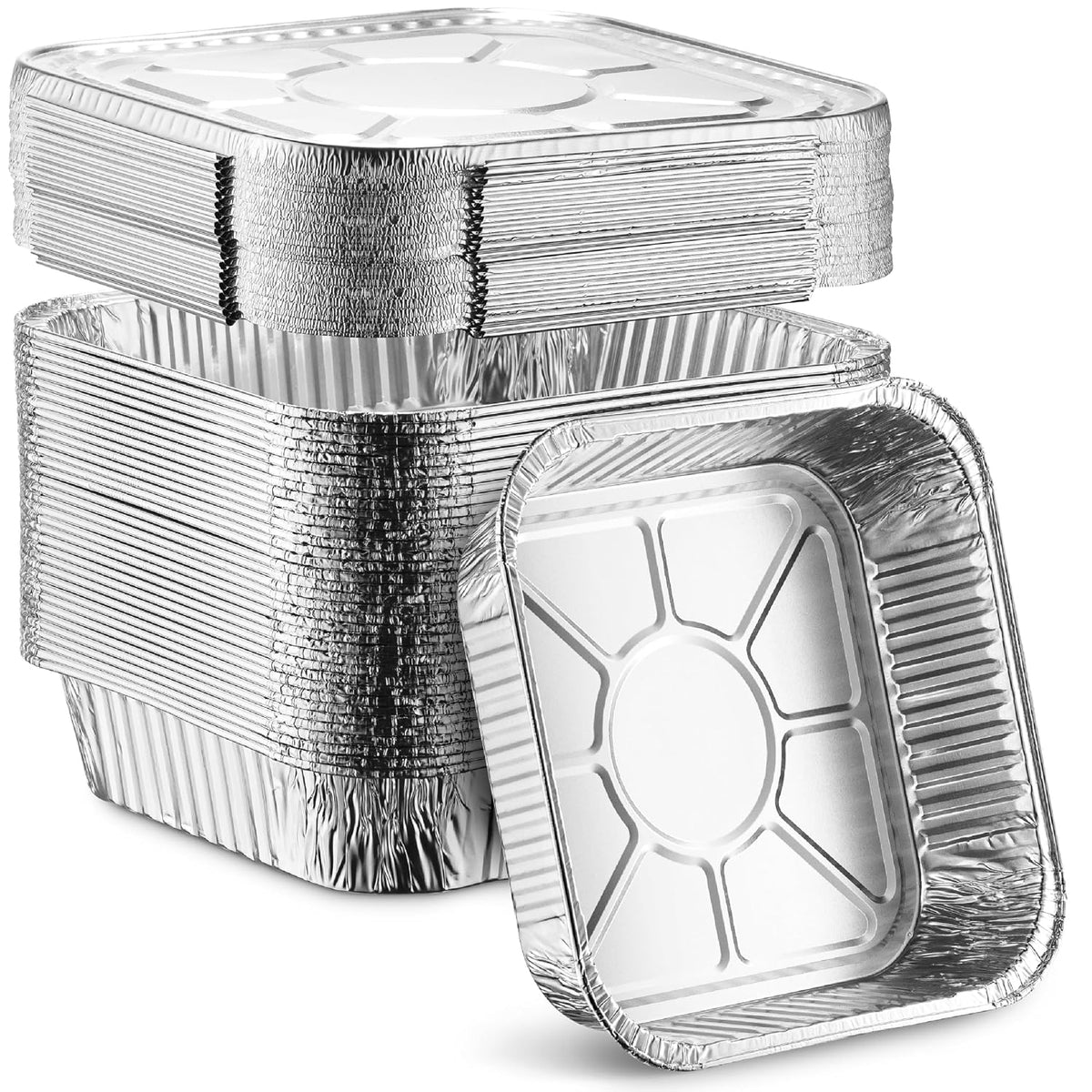 MontoPack 8'' Disposable Aluminum Foil Square Baking Pans | 8 x 8 Cake Pan Tin for Broiling, Toaster Oven, Meal Prep, Roasting, Take Out | 20 Pack (8" X 8" With Lids)