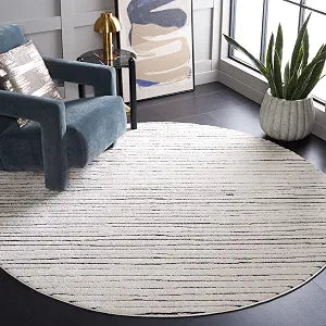 SAFAVIEH Melody Collection Area Rug - 4' Round, Ivory/Black, Geometric Design, Ideal for High Traffic Areas in Living Room, Bedroom, Dining (MEL118A)