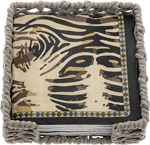 Karma, Woven Cocktail Napkin Holder for Table & Kitchen - Boho Flat Napkin Dispenser for Home & Outdoor Dining, Paper Napkin Holder, Zebra