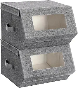 SONGMICS Stackable Storage Bins, Set of 2, with Lids and Front Windows