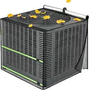 2 in 1 Full Mesh Air Conditioner Cover with Roll-Up Waterproof Top-Heavy Duty 420D Oxford, Breathable Outdoor AC Unit Defender for All Season, Anti-UV, Windproof, Easy Install, 32"W x 32"D x 36"H