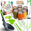 Canning Supplies 10pc Food-Grade Stainless Steel Canning Kit. XL Ladle, 6 Measuring Cups, Jar Lifter, Wide Mouth Funnel, Canning Rack (7-Jar Capacity) & 90 Labels Beginner-Friendly, Green by Supa Ant