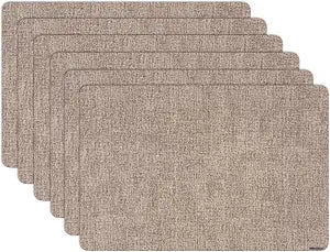 Restaurantware Vinyl Placemats 6-Pack of 17.7 x 11.8 Inches Easy-Clean Rectangle Table Mats Waterproof Dining Table Placemats Beige