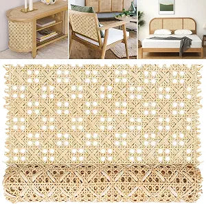MYFAMIREA 14" Width Pressed T Shape Cane Webbing Sheet for Caning Projects, 3.3 Feet Natural Rattan Material Roll Net Woven Open Cane, Suitable for Caning Material DIY Supplies
