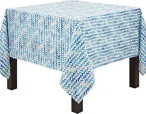 SARO LIFESTYLE Watercolor Chevron Design Tablecloth, Blue, 70"