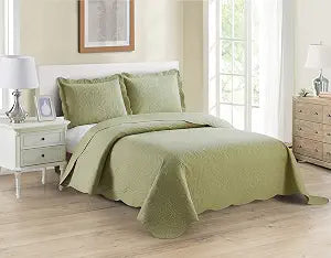 Home Collection 3pc King/Cal King Over Size Luxury Embossed Bedspread Set Light Weight Solid Sage Green New