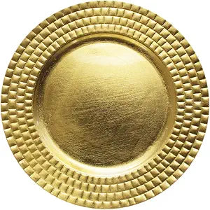 Charge It by Jay Linear Charger Plate 13 Decorative Melamine Service Plate for Home, Professional Dining, Perfect for Upscale Events, Dinner Parties, Weddings, Banquets, Catering, 1 Piece, Gold