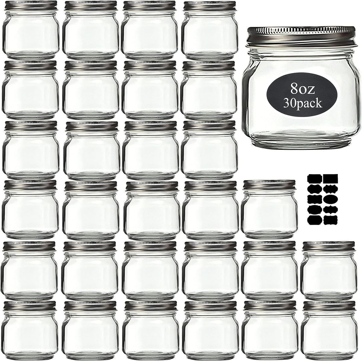 Rainforce Mason Jars 8 oz 30 Pack Small Glass Caning Jars with Silver Lids