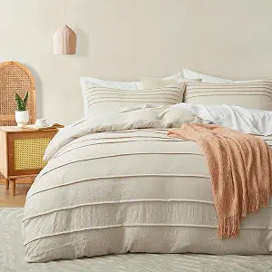 Oli Anderson 3PCS Pleated Duvet Cover Set, Beige, King