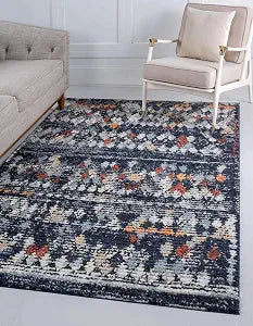 Unique Loom Morocco Collection Abstract Border, Diamond, Bohemian Area Rug (2' 2 x 3' 0 Rectangular, Navy Blue/Black)