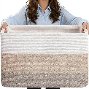 75L Blanket Basket Laundry Basket Hamper Brown/White,22"x17"x12"