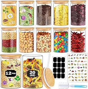 BGraceyy Glass Jars with Bamboo Lids 20 oz, 12 Pcs