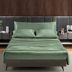 Entisn Queen Satin Sheet Set Sage Green, 5-Piece Silky Bedding Deep Pocket