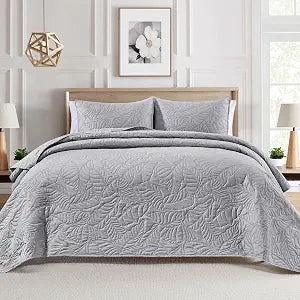 BOURINA Ultrasonic Grey Queen Quilt Set 3-Piece Soft Bedding Set Bedspread