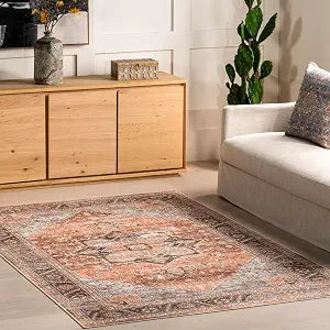 nuLOOM 4' x 6' Machine Washable Area Rug with Waterproof Spill Proof Surface, Non Slip Backing and Stain Resistant for Living Room, Bedroom, Kitchen, Dining Room, Wrenley Sienna Brown