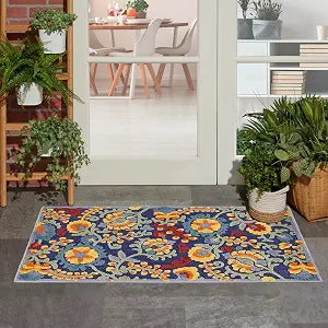 Nourison Home Aloha Navy Multicolor 2' x 3' Area Rug - Easy Clean, Non Shedding, Bed Room, Living Room, Dining Room, Kitchen (2' x 3')