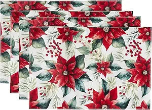 Avanti Linens - Placemats, Floral Tabletop Accessories, Christmas Decortations, Set of 4 (Poinsettia Collection)