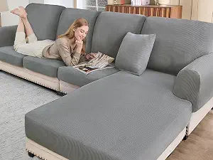 BT.WA Sectional Couch Covers for Sofa Cushion L Shaped Couch Cover Washable Soft Couch Cushion Covers Stretch Sofa Slipcovers with 2 Pcs Pillowcases(3-Piece 2 Seater + 1 Chaise, Light Grey)