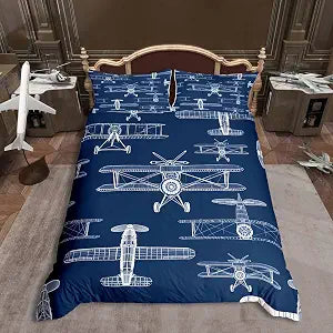 Sketch Airplane Duvet Cover Set Hand Drawn Style Retro Aircrafts Bedding Set for Kids Boys Teens Adults Geometric Lines Circles Planes Comforter Cover with 2 Pillowcases(No Comforter)Queen Size 3 Pcs
