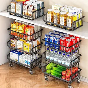 Gsiekare 3-Tier Rolling Pantry Organizer and Storage Cart with Wheels