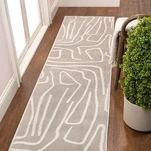 JONATHAN Y Graphic Lines High-Low Runner Rug 2X8 Beige/Cream, Alcina Modern Scandinavian for Living Room, Bedroom, Kitchen, Easy-Cleaning, High Traffic, Pet-Friendly, Non-Shedding SND102A-28