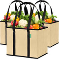 Reusable Grocery Bags (3 Pack) - Heavy Duty Reusable Shopping Bags, Beige