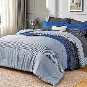 Andency Oversized King Comforter Set, Blue Grey, 7 Pieces Bed in a Bag