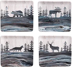 Fluidity Lodge 8.5" Salad/Dessert Plates, Set of 4 Assorted Designs