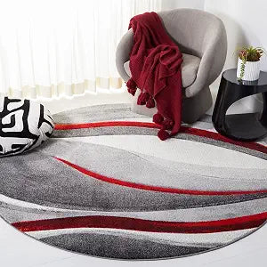 SAFAVIEH Hollywood Collection Area Rug - 3' Round, Grey & Red, Modern Design, Non-Shedding & Easy Care, Ideal for High Traffic Areas in the Living Room, Dining, Bedroom (HLW766Q)