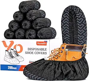 X-Large Shoe Covers Disposable [200-Pack] - Black Non-Woven Fabric Disposable Shoe Covers for Indoors, Fits Men's Size 13 | Durable, Slip-Resistant Boot Covers | Protect Floors, Shoes & Booties