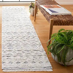 SAFAVIEH Augustine Collection Runner Rug - 2' x 9', Navy & Ivory, Moroccan Boho Fringe Cotton Scandinavian Design, Ideal for the Living Room, Bedroom, Dining Room (AGT758N-29)
