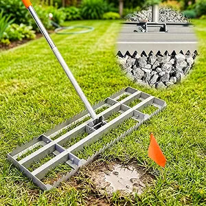 2-in-1 Lawn Leveling Rake, 20 Marking Flags for Low Spot,30"10" Heavy Duty