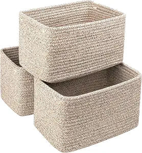 R RUNKA Small Cotton Rope Basket  Storage Bin for Organizing (10.6" x 6.7" x 6.7"), Bathroom Storage Basket for Shelf, Counter & ClosetBeige