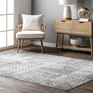 nuLOOM Isla Moroccan 4x6 Area Rug for Living Room Bedroom Dining Room Kitchen, Blue/Ivory