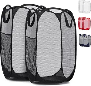 Handy Laundry Mesh Pop-Up Hamper Collapsible with Side Pocket 2-Pack