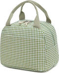 Bluboon Lunch Box for Women Cute Lunch Bag Reusable Insulated Lunch Bags Large Capacity Lunchbox Cooler for Work Picnic or Travel Gifts (Sage Green White grid, 10 x 7.5 x 8 inches)