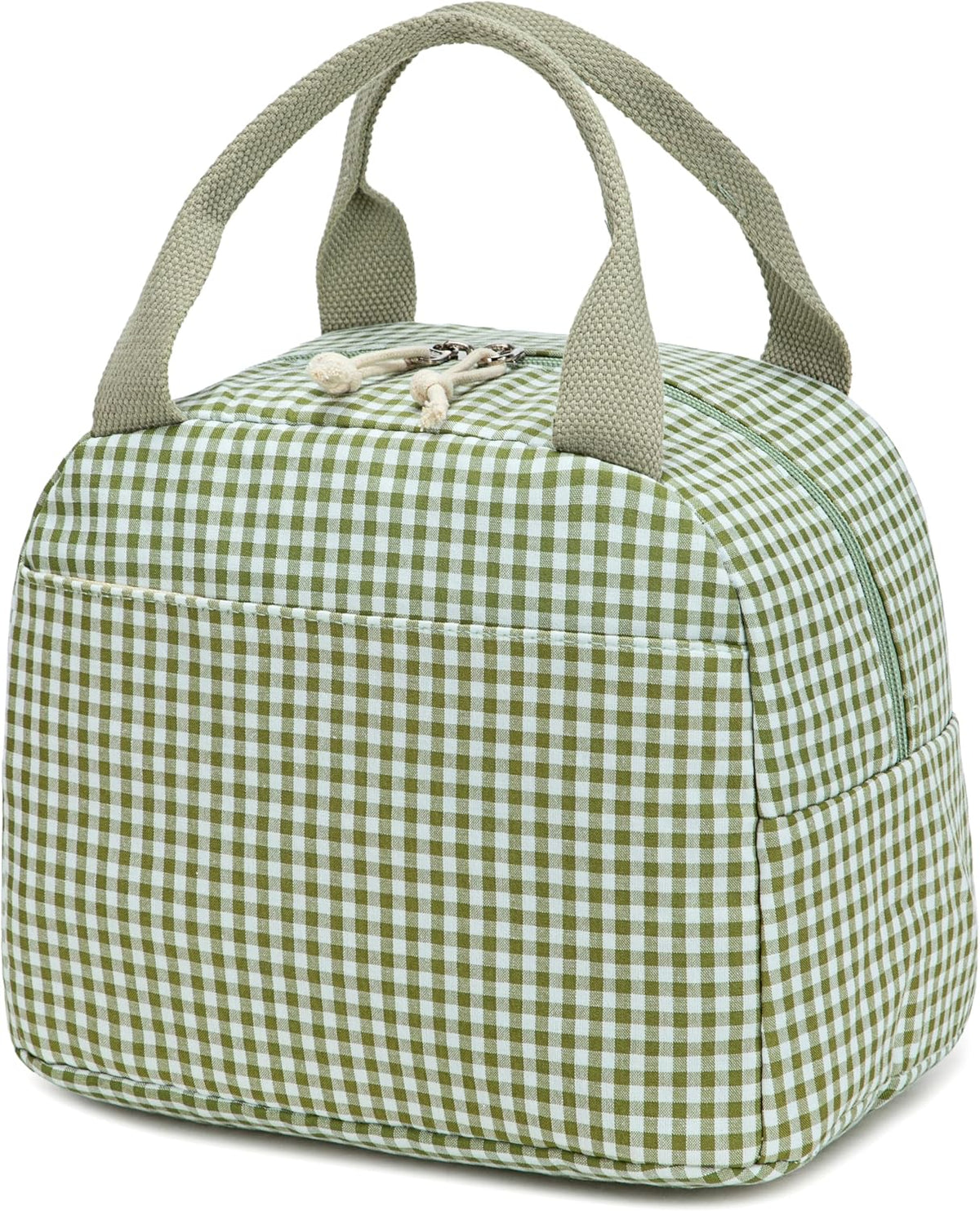 Bluboon Lunch Box for Women Cute Lunch Bag Reusable Insulated Lunch Bags Large Capacity Lunchbox Cooler for Work Picnic or Travel Gifts (Sage Green White grid, 10 x 7.5 x 8 inches)