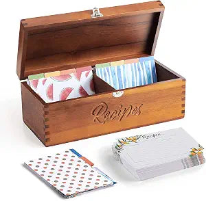 Tidita Large Wooden Recipe Box with Recipe Cards & Dividers, Card Slot